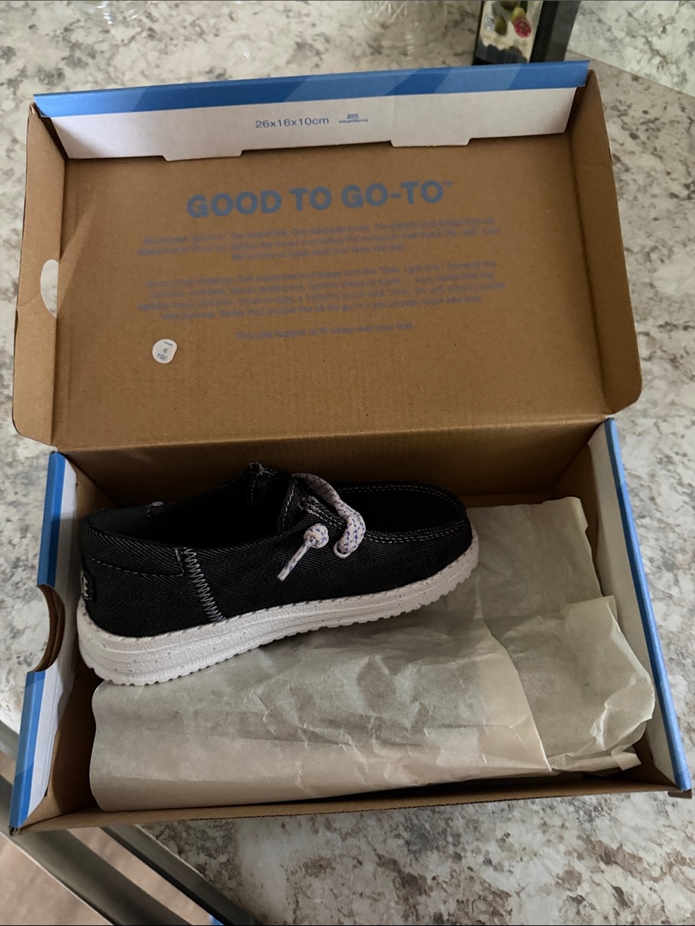 Hey Dude Kids Black Canvas Slip-On Sneakers with White Sole and Contrast Laces